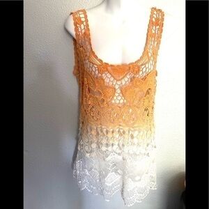 ORANGE ombre crochet lace tank top blouse